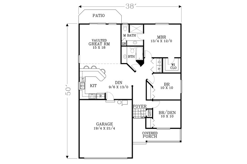 Home Plan - Floor Plan - Main Floor for Craftsman House Plan #53-609 - 3 bed, 2 bath