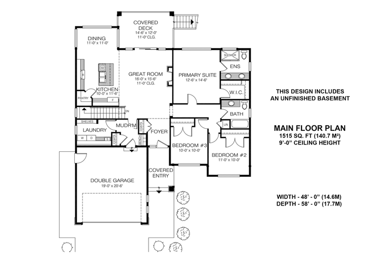 Home Plan - Floor Plan - Main Floor for Farmhouse House Plan #1100-71 - 3 bed, 2 bath