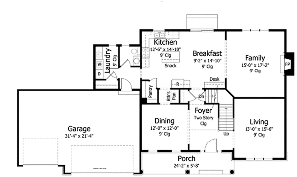 House Design - Colonial Floor Plan - Main Floor Plan #51-1010