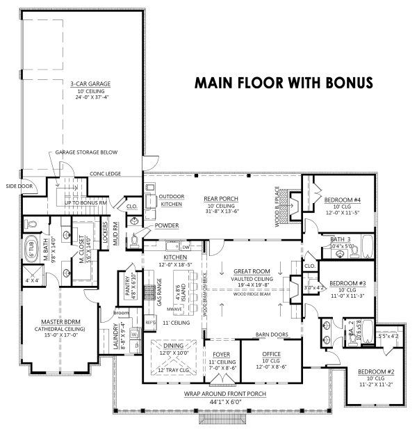 House Plan Design - Main floor with bonus