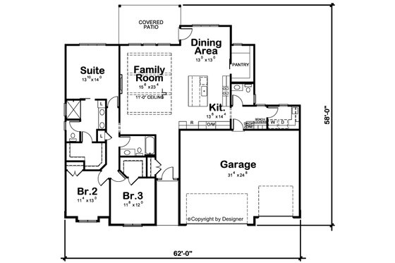 Floor Plan - Main Floor for Modern House Plan #20-2489 - 3 bed, 2.5 bath