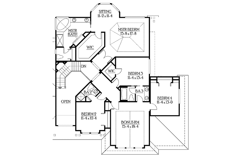 Dream House Plan - Floor Plan - Upper Floor for Craftsman House Plan #132-464 - 4 bed, 3.5 bath