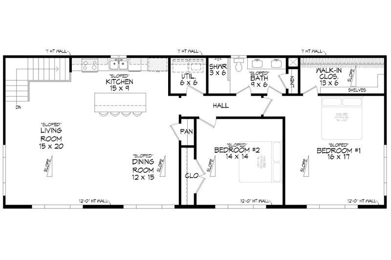 House Blueprint - Floor Plan - Upper Floor for Country House Plan #932-977 - 2 bed, 1 bath
