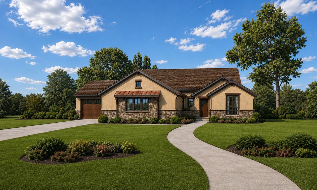 Exterior - Front Elevation 2 for European House Plan #20-2071 - 2 bed, 2 bath