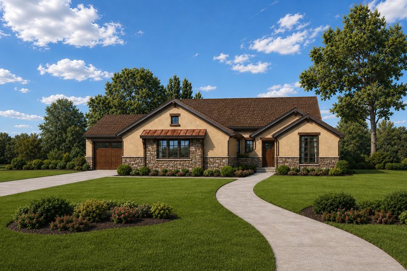 Exterior - Front Elevation 2 for European House Plan #20-2071 - 2 bed, 2 bath