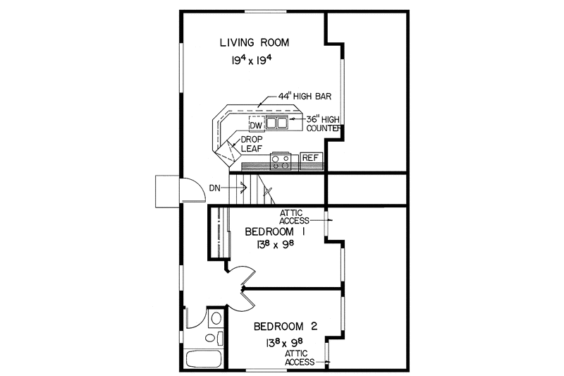 Home Plan - Floor Plan - Main Floor for Contemporary House Plan #60-680 - 2 bed, 1 bath