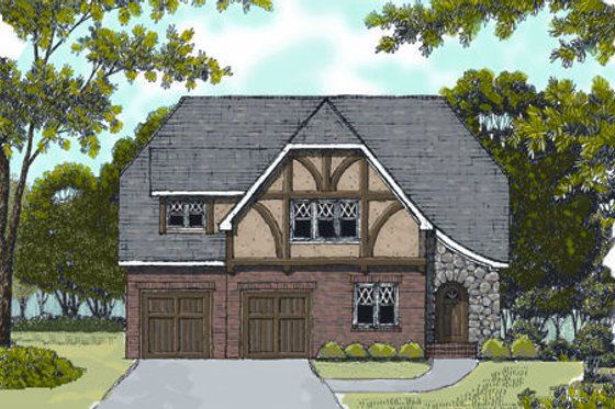 Exterior - Front Elevation for European House Plan #413-807 - 3 bed, 2.5 bath