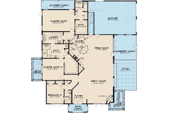 Floor Plan - Main Floor for Southern House Plan #17-2593 - 3 bed, 3 bath