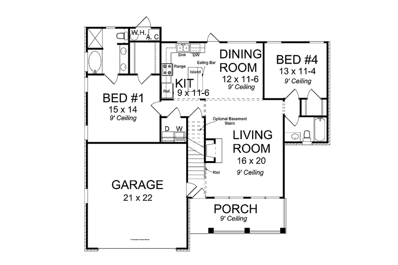 Home Plan - Floor Plan - Main Floor for Traditional House Plan #513-2146 - 4 bed, 3 bath