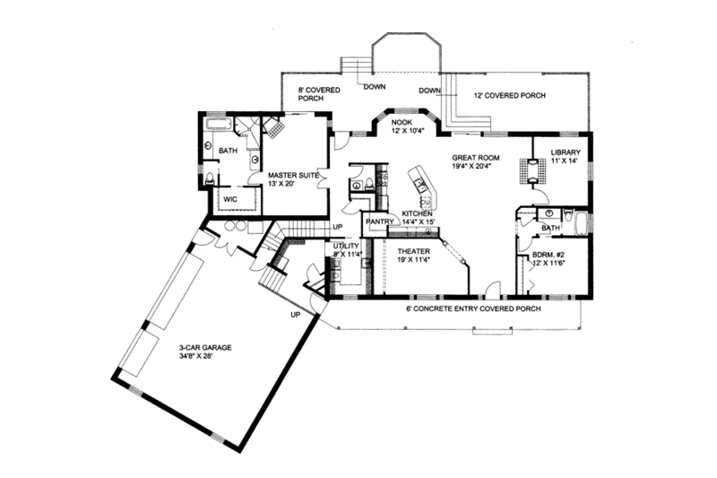 Architectural House Design - Floor Plan - Main Floor for Ranch House Plan #117-848 - 2 bed, 2.5 bath