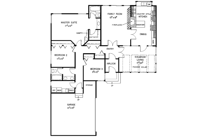 Architectural House Design - Floor Plan - Main Floor for Country House Plan #60-958 - 3 bed, 2 bath