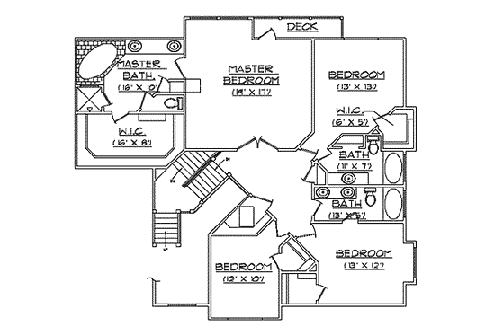 Floor Plan - Upper Floor for Traditional House Plan #5-210 - 6 bed, 5.5 bath