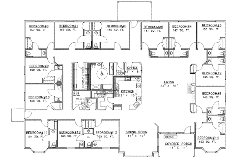 House Design - Floor Plan - Main Floor for Traditional House Plan #117-249 - 14 bed, 15 bath
