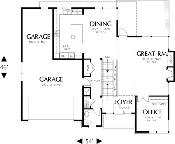 Architectural House Design - Main Level Floor Plan - 3600 square foot Prairie home