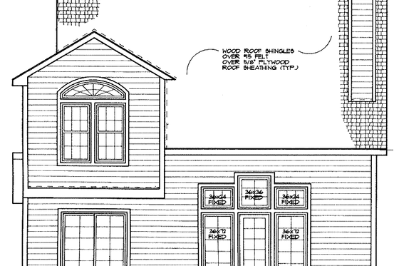 Exterior - Rear Elevation for Traditional House Plan #72-957 - 3 bed, 2.5 bath