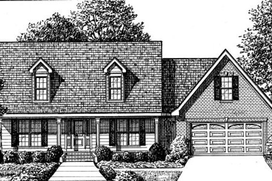 Exterior - Front Elevation for Traditional House Plan #34-213 - 3 bed, 2 bath
