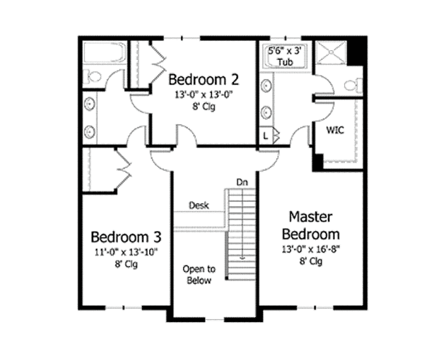 House Design - Colonial Floor Plan - Upper Floor Plan #51-1025