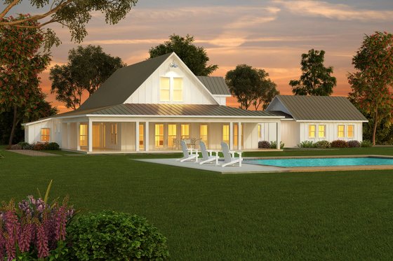 Exterior - Rear Elevation 1 for Farmhouse House Plan #888-1 - 3 bed, 2.5 bath