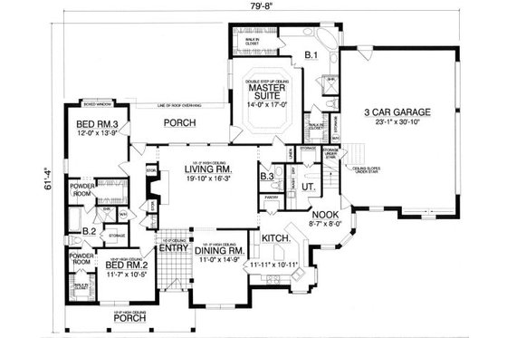 Floor Plan - Main Floor for European House Plan #40-396 - 4 bed, 2.5 bath