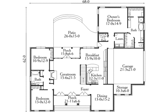 Floor Plan - Main Floor for Southern House Plan #406-204 - 3 bed, 2.5 bath