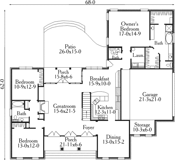 House Plan Design - Southern Floor Plan - Main Floor Plan #406-204