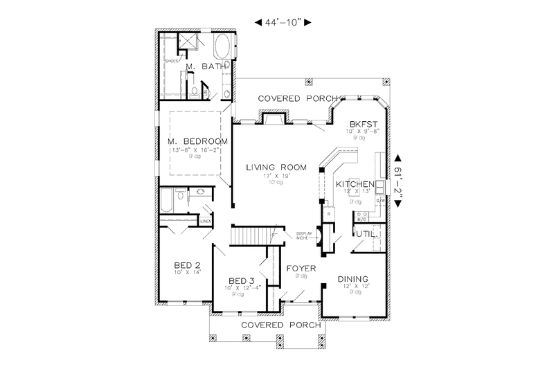 House Blueprint - Floor Plan - Main Floor for Country House Plan #968-16 - 3 bed, 2 bath