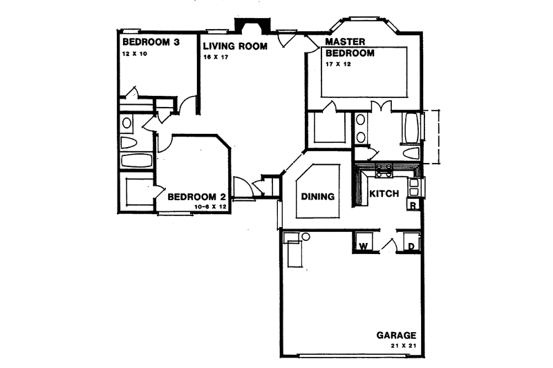 Home Plan - Floor Plan - Main Floor for Ranch House Plan #30-212 - 3 bed, 2 bath