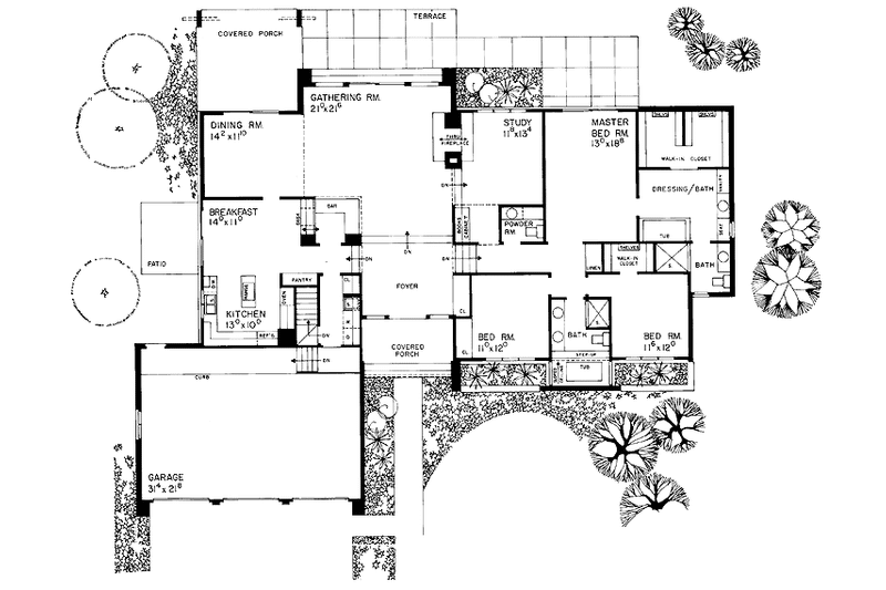 House Design - Floor Plan - Main Floor for Contemporary House Plan #72-723 - 3 bed, 2.5 bath