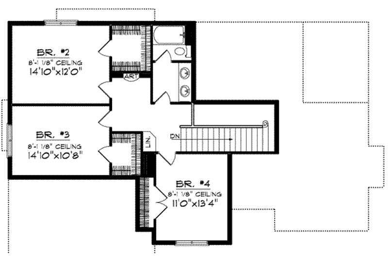 House Blueprint - Floor Plan - Upper Floor for Colonial House Plan #70-627 - 4 bed, 2.5 bath