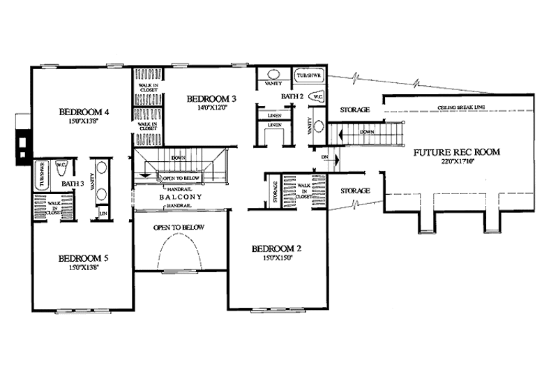 Home Plan - Floor Plan - Upper Floor for Colonial House Plan #137-304 - 5 bed, 3.5 bath
