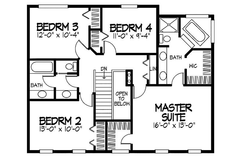 Dream House Plan - Floor Plan - Upper Floor for Colonial House Plan #320-874 - 4 bed, 2.5 bath