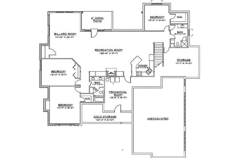 Home Plan - Floor Plan - Lower Floor for Contemporary House Plan #945-30 - 4 bed, 3.5 bath