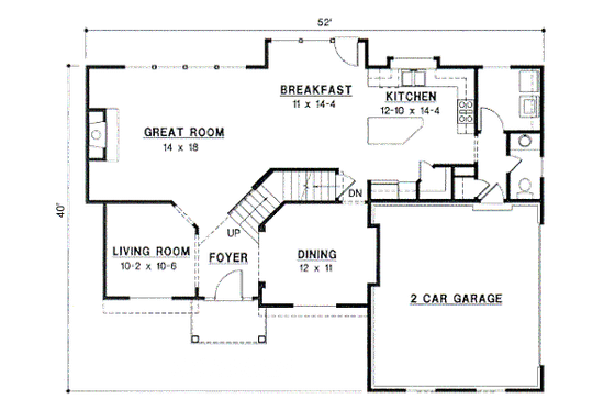 Floor Plan - Main Floor for Traditional House Plan #67-516 - 4 bed, 2.5 bath