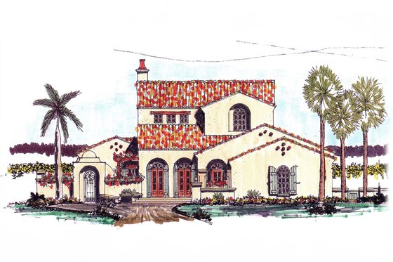 Exterior - Front Elevation for Mediterranean House Plan #76-109 - 3 bed, 3.5 bath