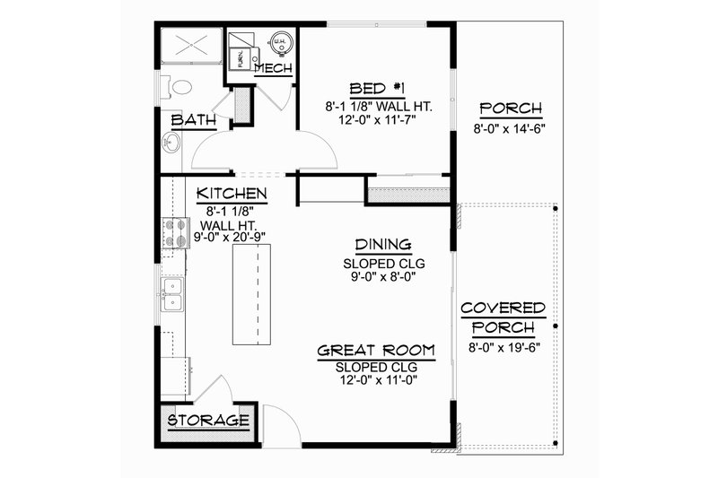 House Plan Design - Floor Plan - Main Floor for Modern House Plan #1064-211 - 1 bed, 1 bath