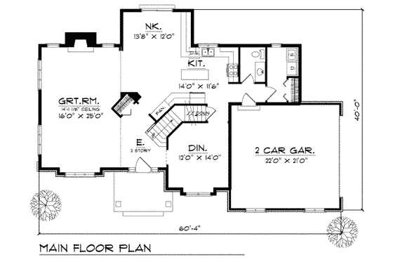Floor Plan - Main Floor for Traditional House Plan #70-333 - 3 bed, 2.5 bath
