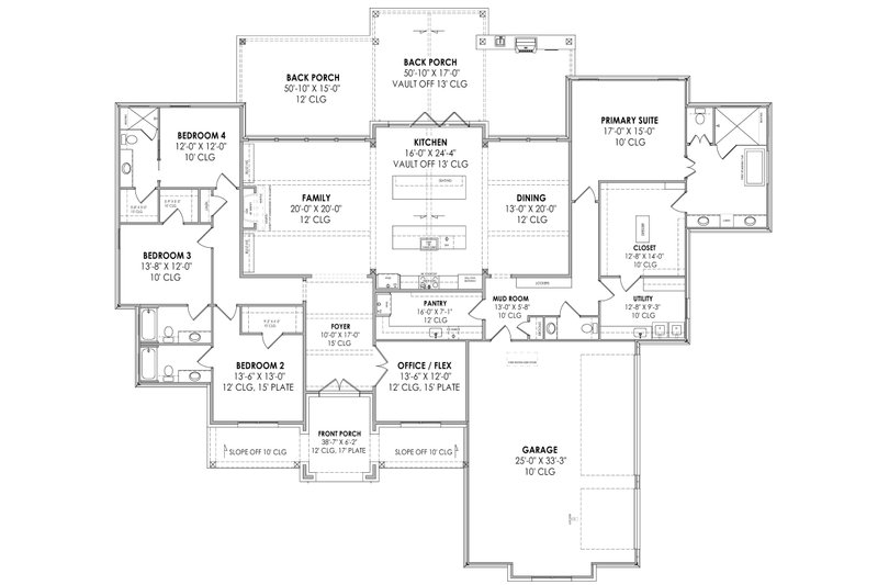 Architectural House Design - Floor Plan - Main Floor for Farmhouse House Plan #1096-39 - 4 bed, 4.5 bath