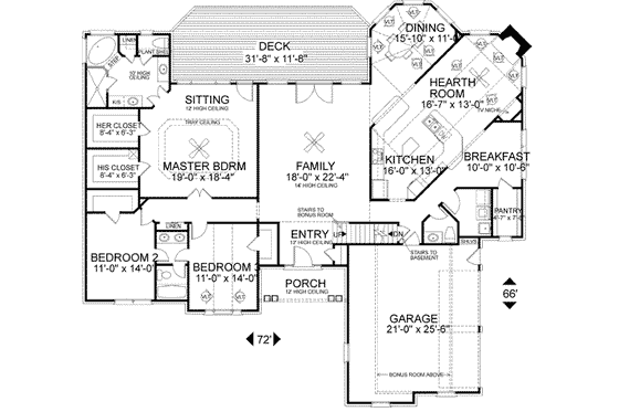 Floor Plan - Main Floor for Southern House Plan #56-198 - 3 bed, 2.5 bath