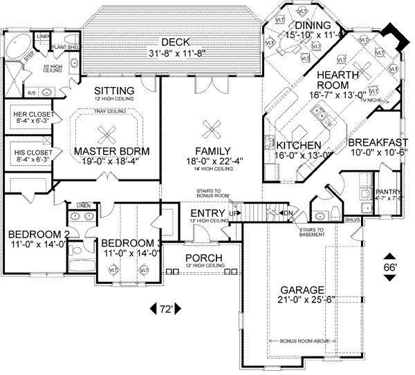 Home Plan - Southern Floor Plan - Main Floor Plan #56-198
