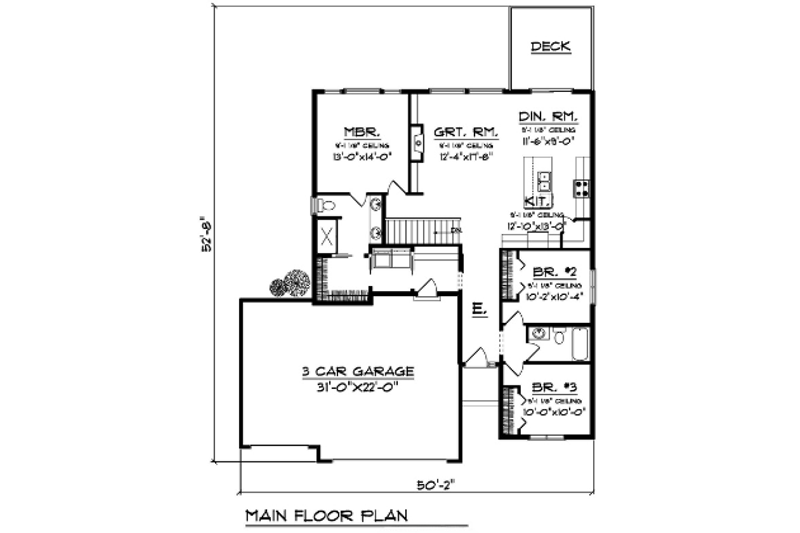 House Plan Design - Floor Plan - Main Floor for Ranch House Plan #70-1563 - 3 bed, 2 bath