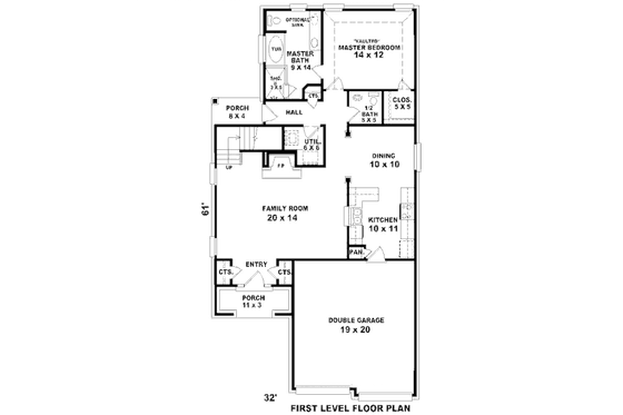 Floor Plan - Main Floor for European House Plan #81-13778 - 3 bed, 2.5 bath