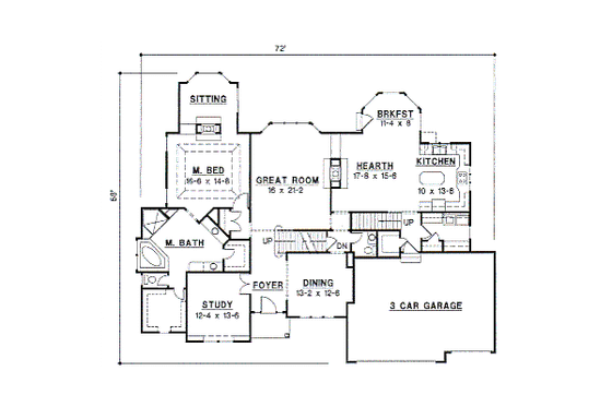 Floor Plan - Main Floor for European House Plan #67-287 - 4 bed, 3 bath
