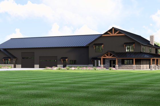 Exterior - Front Elevation 3 for Barndominium House Plan #1064-384 - 6 bed, 6.5 bath