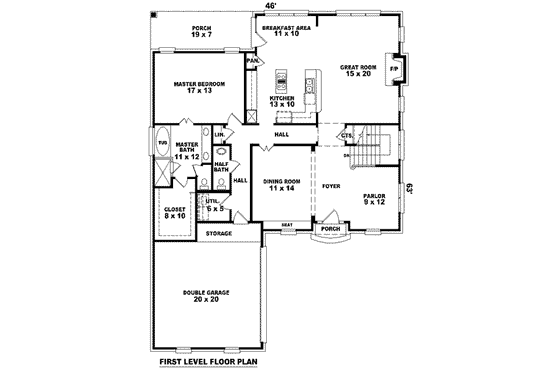 Floor Plan - Main Floor for European House Plan #81-1488 - 3 bed, 2.5 bath