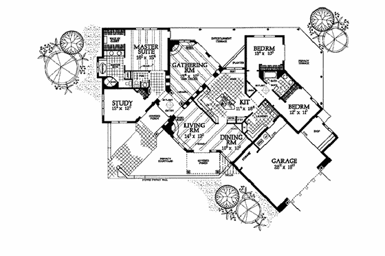 Floor Plan - Main Floor for Adobe / Southwestern House Plan #72-233 - 4 bed, 2.5 bath