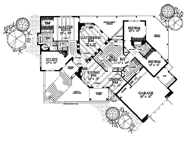 Home Plan - Adobe / Southwestern Floor Plan - Main Floor Plan #72-233