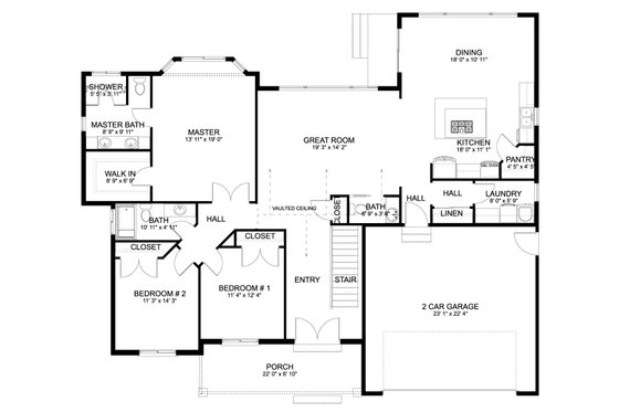 Floor Plan - Main Floor for Craftsman House Plan #1060-356 - 3 bed, 2.5 bath