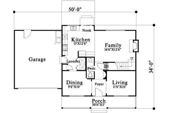 Floor Plan - Main Floor for Traditional House Plan #78-121 - 3 bed, 2.5 bath