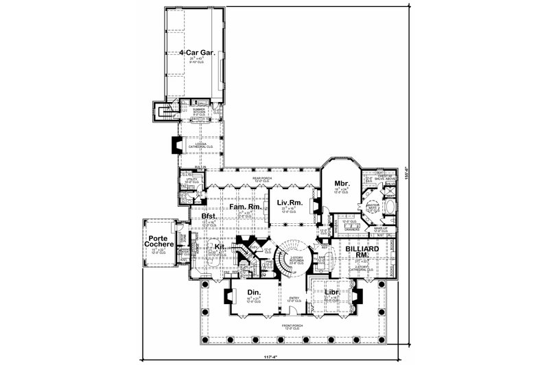 Architectural House Design - Floor Plan - Main Floor for Southern House Plan #20-2173 - 6 bed, 6.5 bath