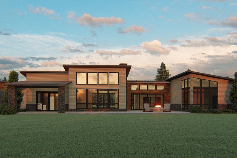 Dream House Plan - Exterior - Rear Elevation for Modern House Plan #1064-93 - 2 bed, 2.5 bath